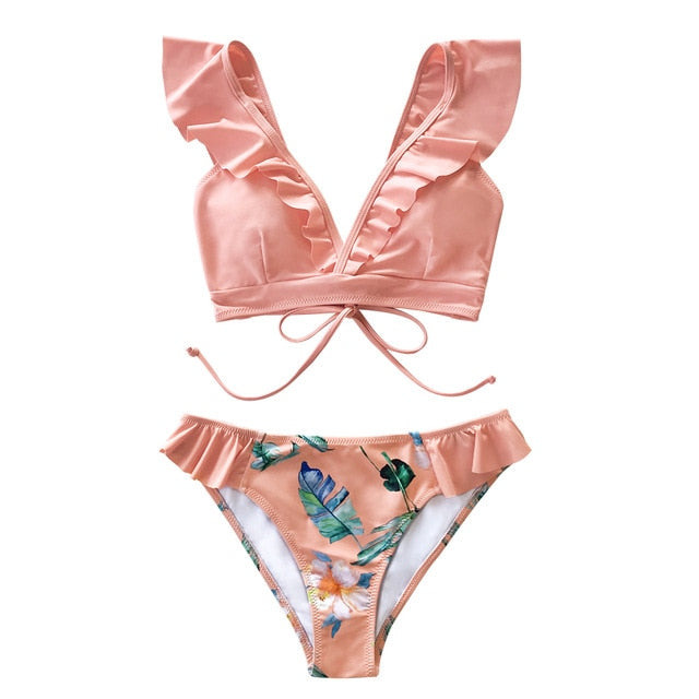 Tropical Pink Ruffle Bikini Set