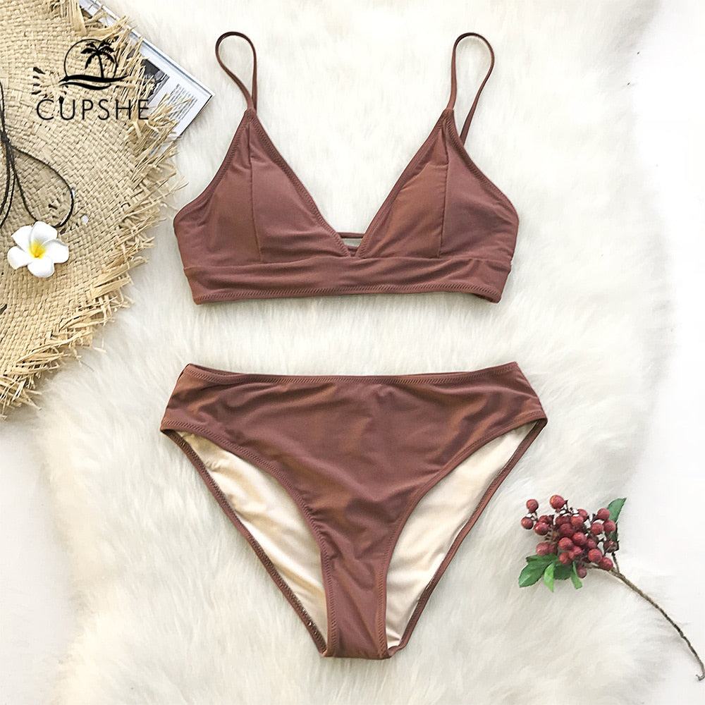 Brown Lace-Up Bikini Set