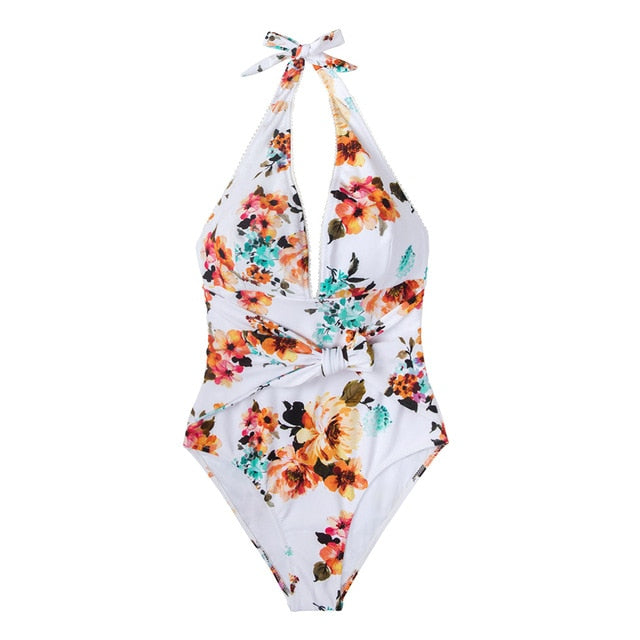 Tie Waist Floral One-piece Swimsuit