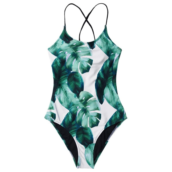 Tropical Leaves Lace-Up One-Piece