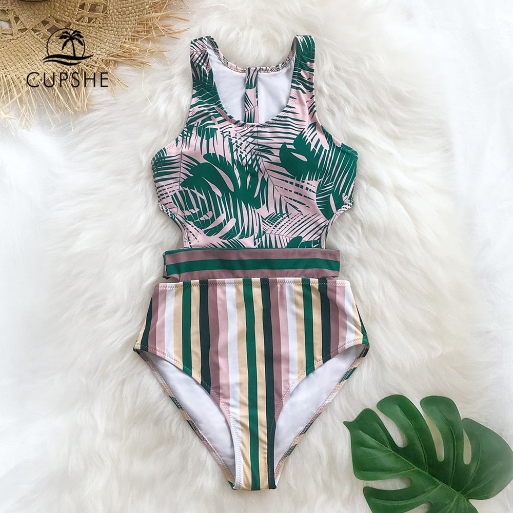 Palms And Stripes One-Piece Swimsuit