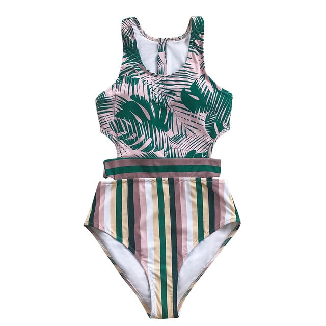 Palms And Stripes One-Piece Swimsuit