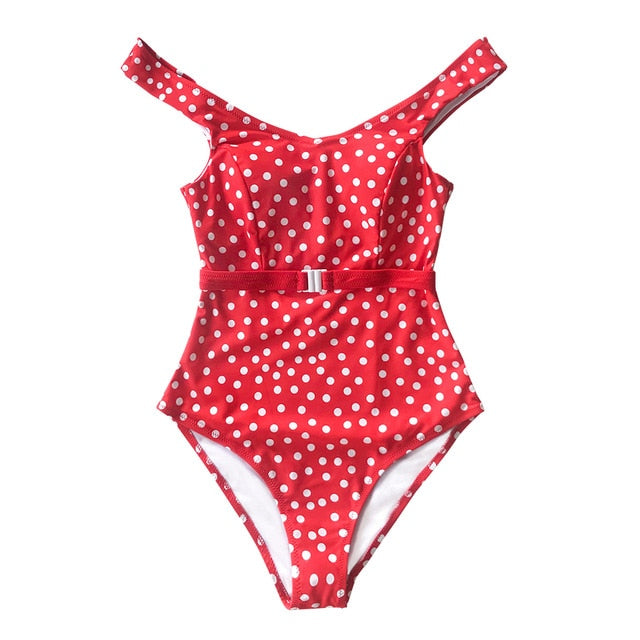 Red Polka Dot Belted One-Piece