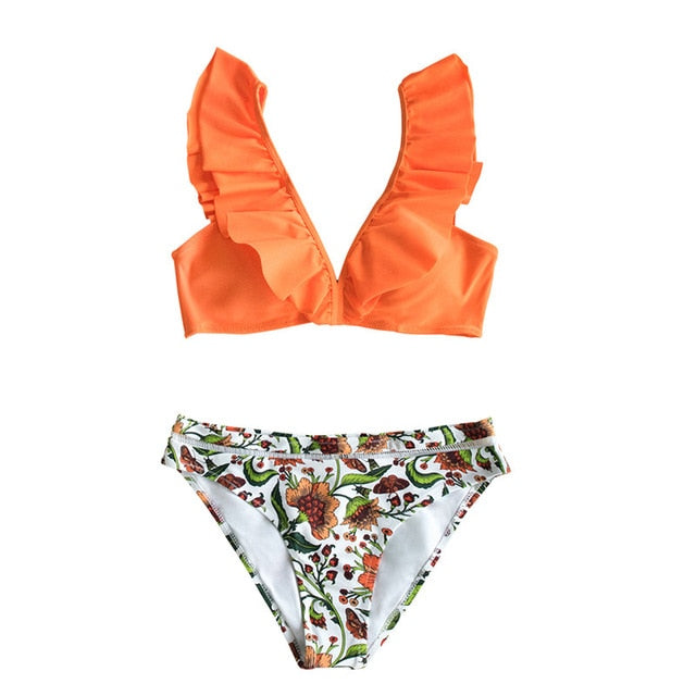 Orange Ruffle Bikini Set