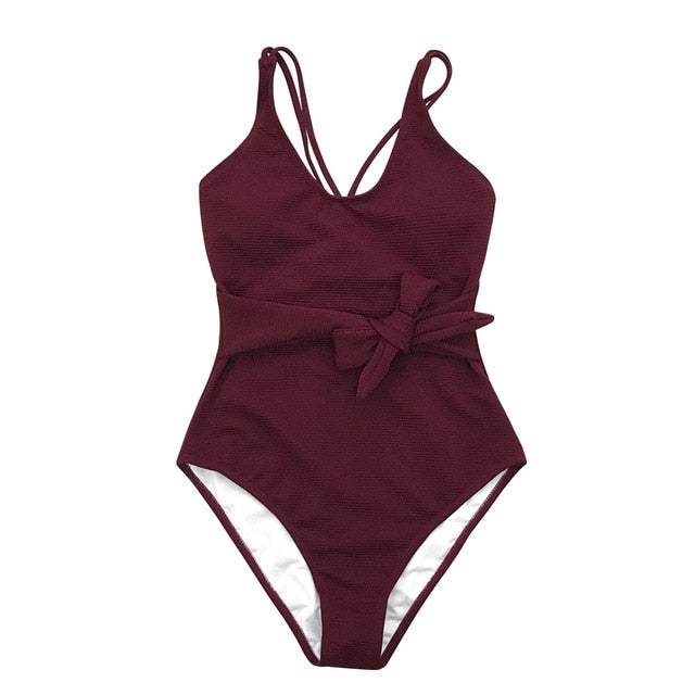 Burgundy Bowknot One-Piece Swimsuit