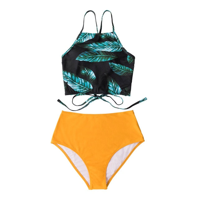 Herbal Tea Leaves High-waist Bikini Set