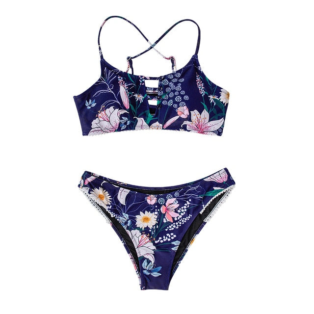 Navy Floral Cut Out Bikini Set