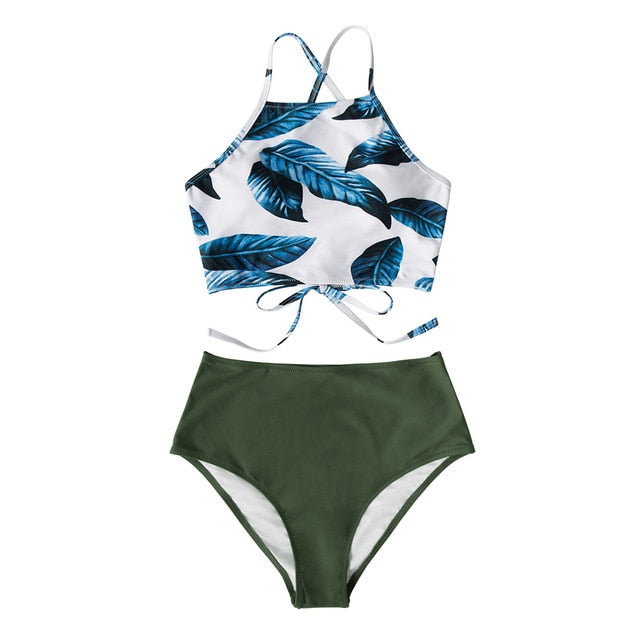 Herbal Tea Leaves High-waist Bikini Set