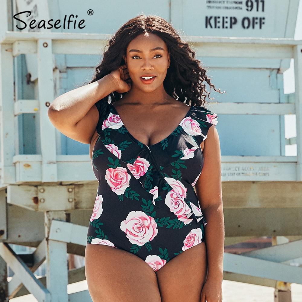 Floral Ruffles V-Neck One Piece