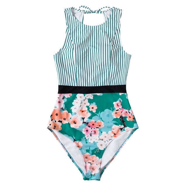 Stripe and Floral One-Piece