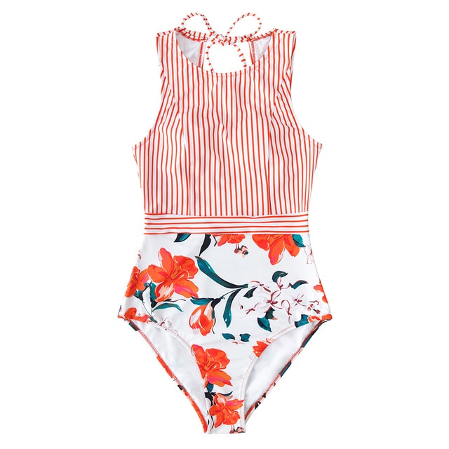 Stripe and Floral One-Piece