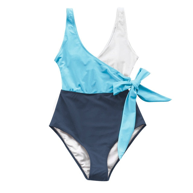 Blue White Colorblock One-Piece