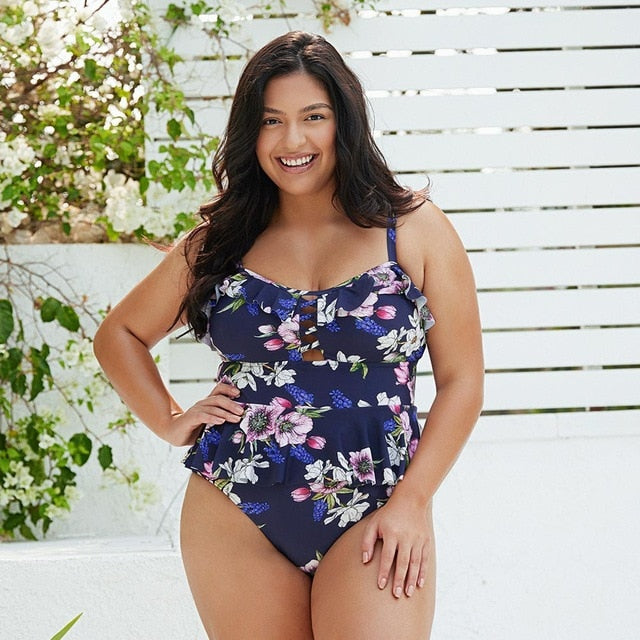 Navy Floral Ruffled One Piece