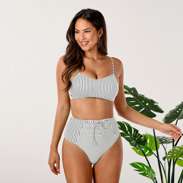 Lace Up High Waist Bikini Set