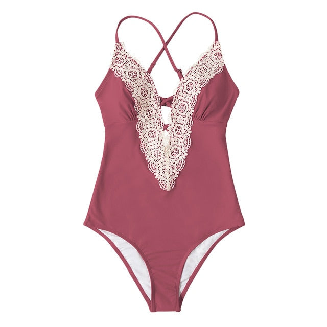 Lace Neckline One-Piece