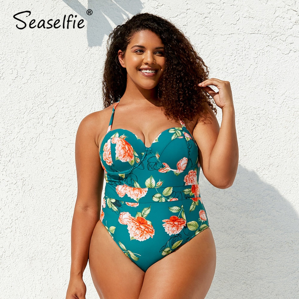 Moulded Cups Green Floral One Piece