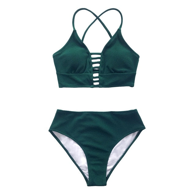 Solid Green Lace Up Bikini Set