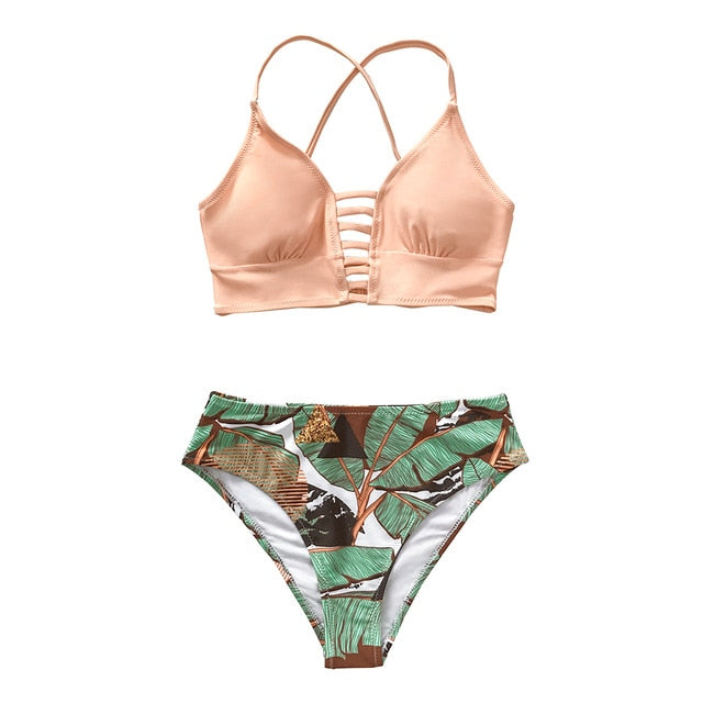 Solid Green Lace Up Bikini Set