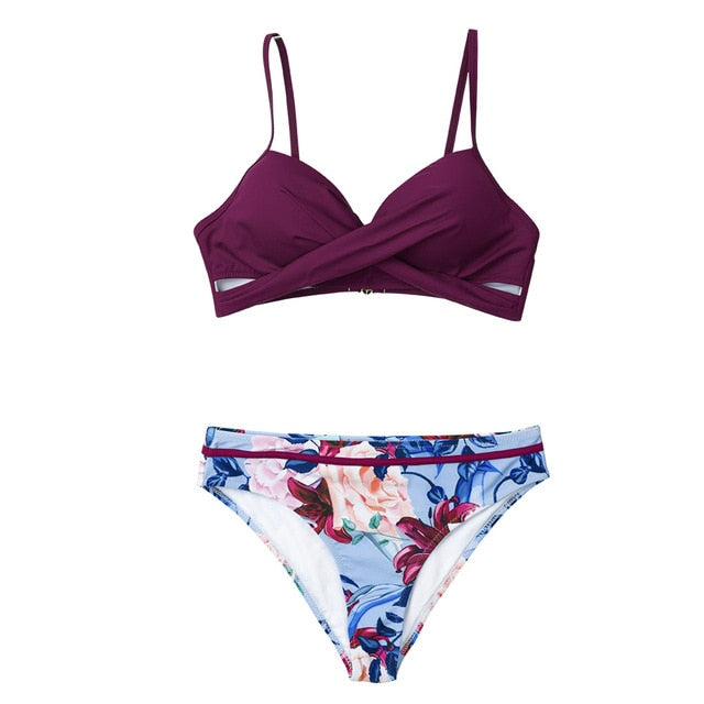 Push Up Floral Wrap Bikini Set