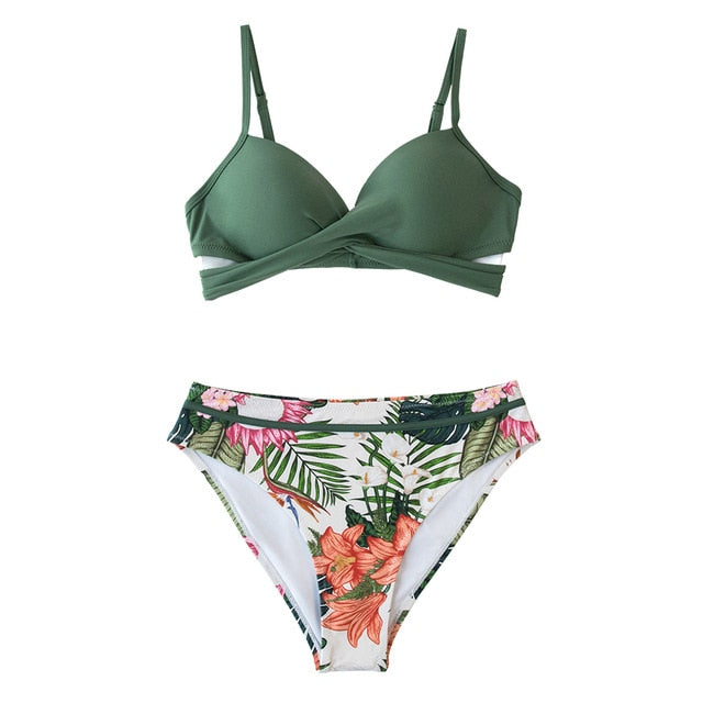 Push Up Floral Wrap Bikini Set