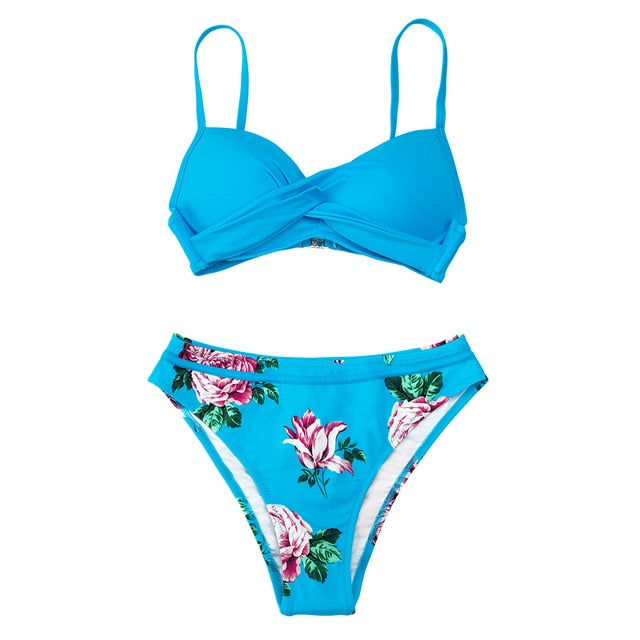 Push Up Floral Wrap Bikini Set