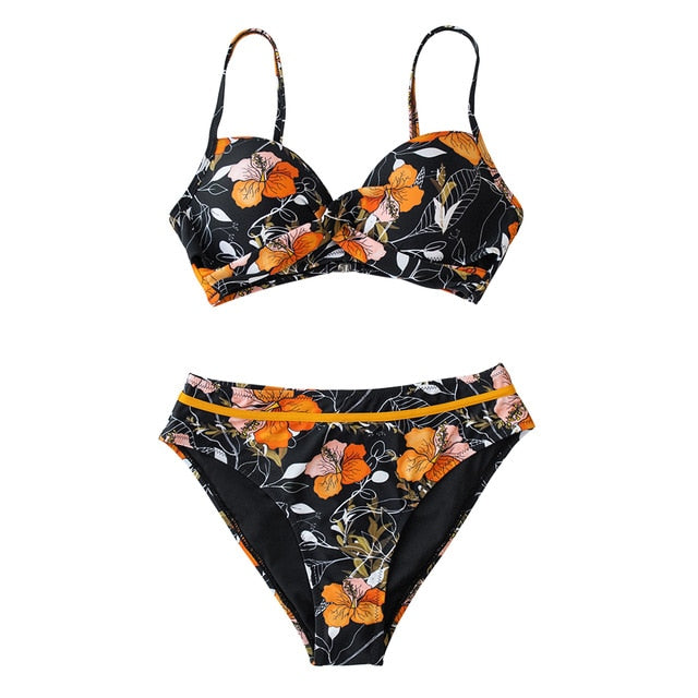 Push Up Floral Wrap Bikini Set