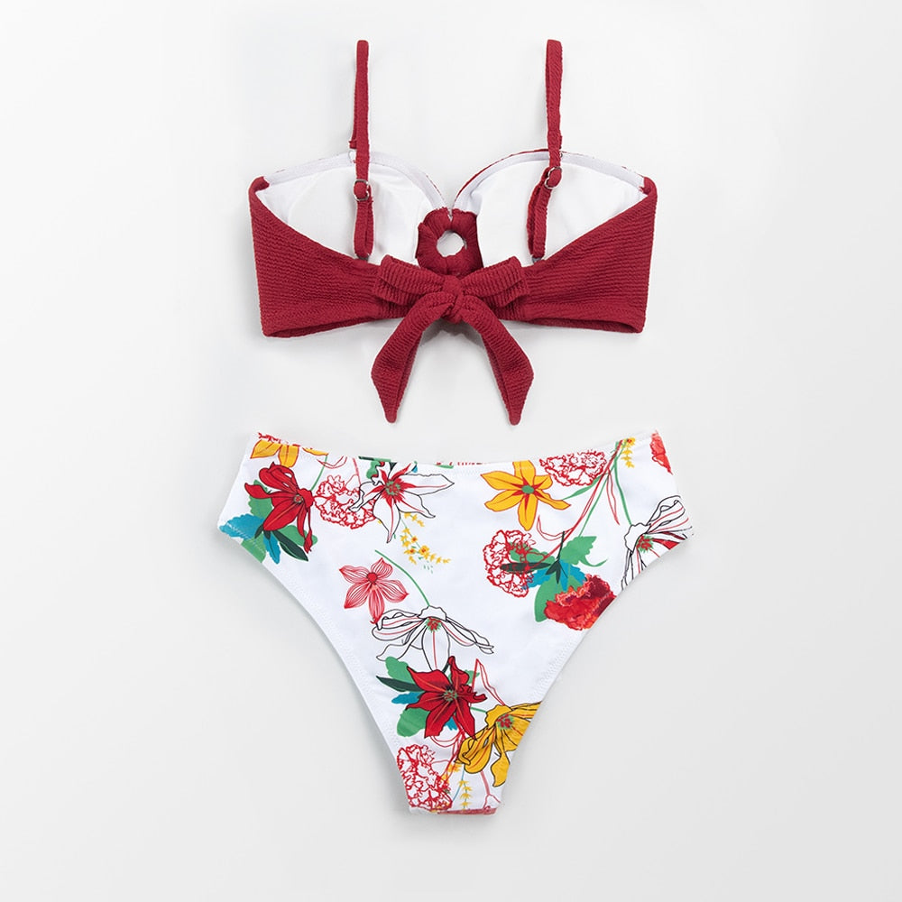 Red Floral O-Ring Bikini Set